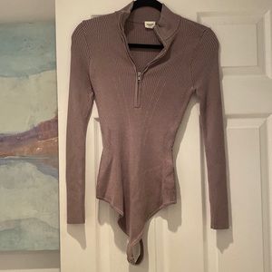 Abercrombie Long Sleeve Quarter Zip Ribbed Bodysuit